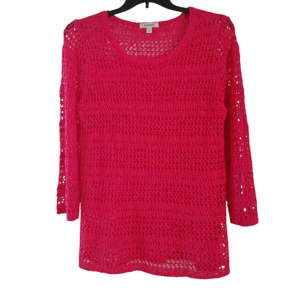 Dress Barn Bright Pink Crochet Knit Tunic Sweater Size XL